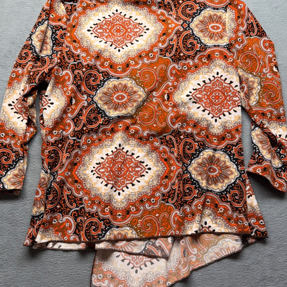 J.T.B. Beaded Orange Paisley Medallion Lace Trim Asymmetric Wrap Top Size M - Picture 7 of 8